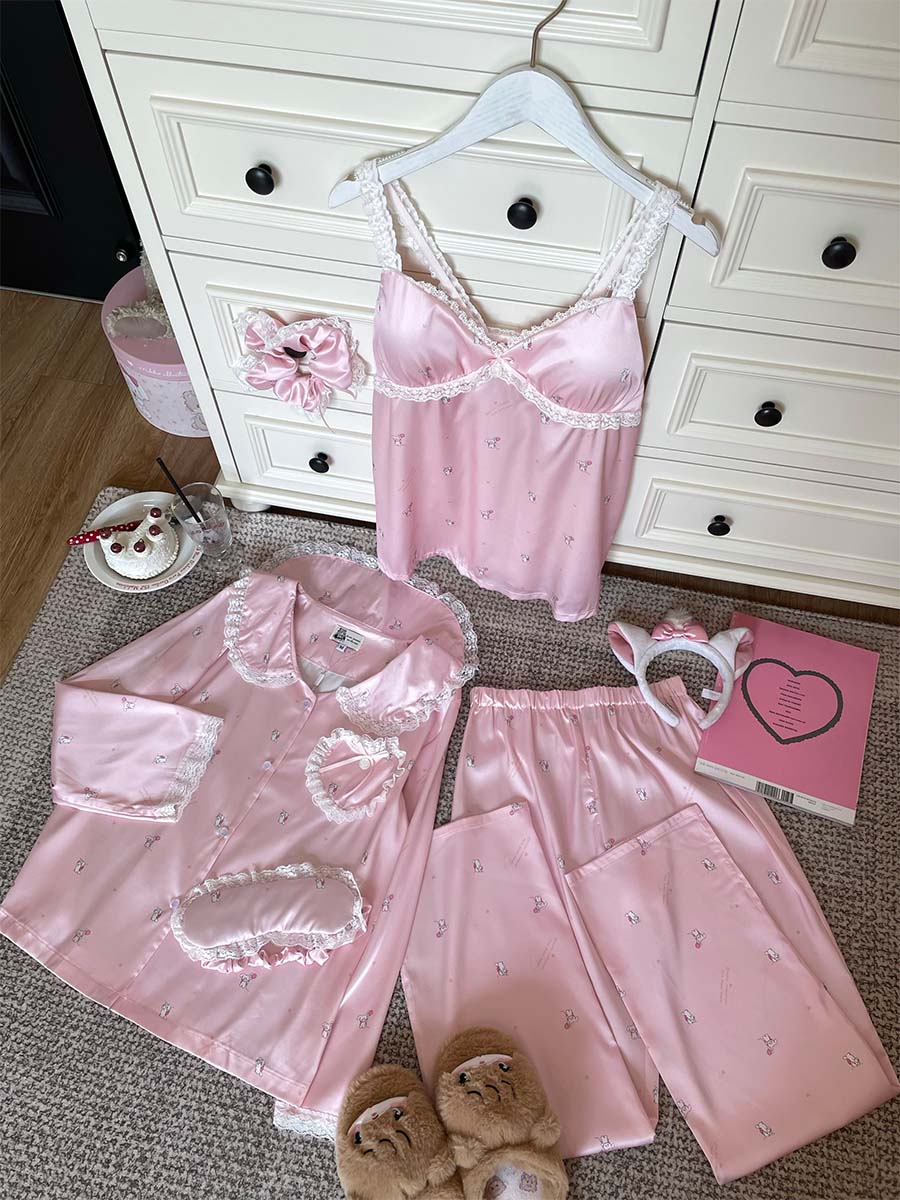 Peach color pajamas suspender top pants