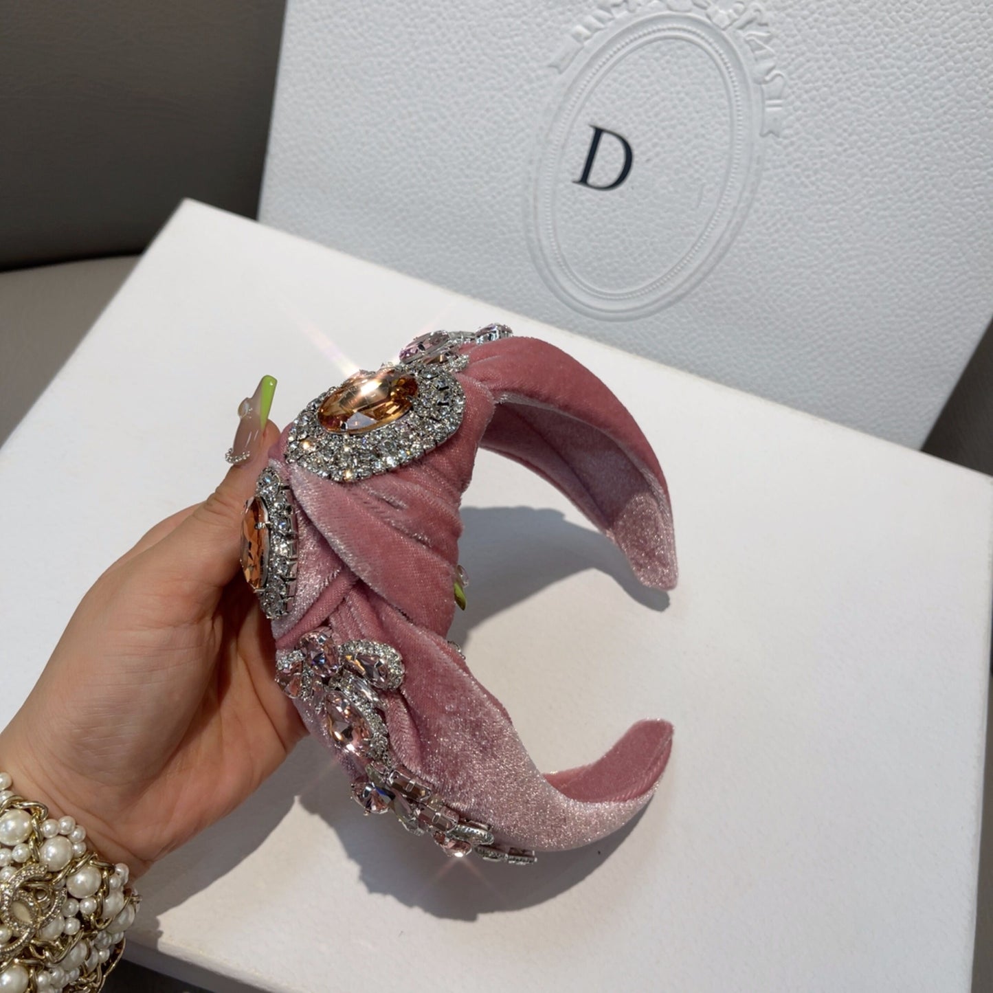 Bohemian style velvet diamond-encrusted high-end hairband for ladies