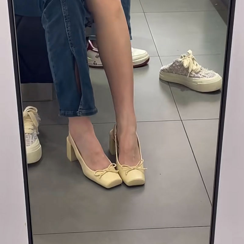 Fairy style square toe thick heel cap toe sandals