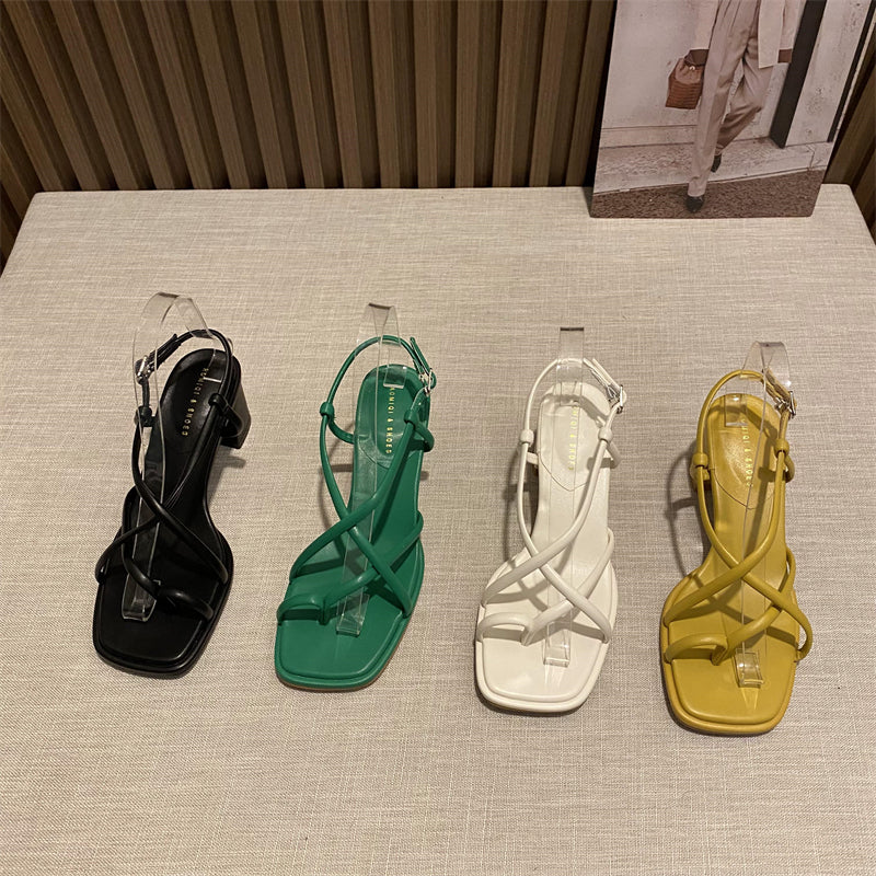 Fairy style square toe thin strap Roman shoes