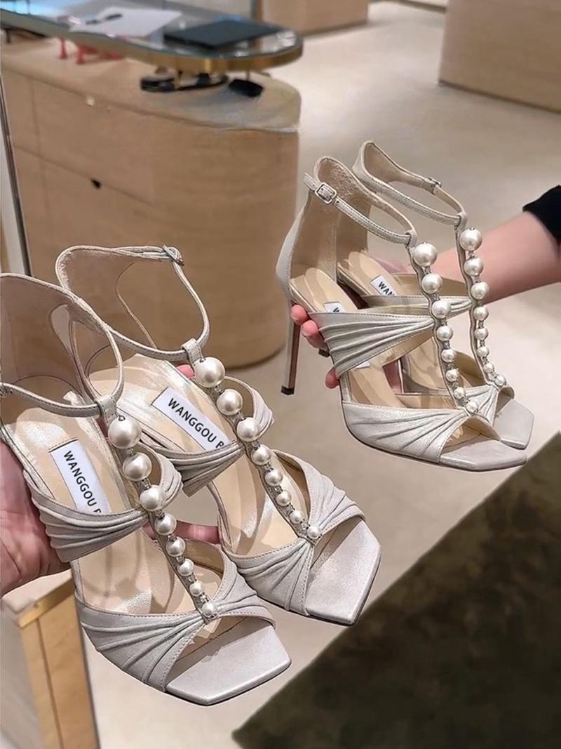 White Roman pleated open-toe high heels