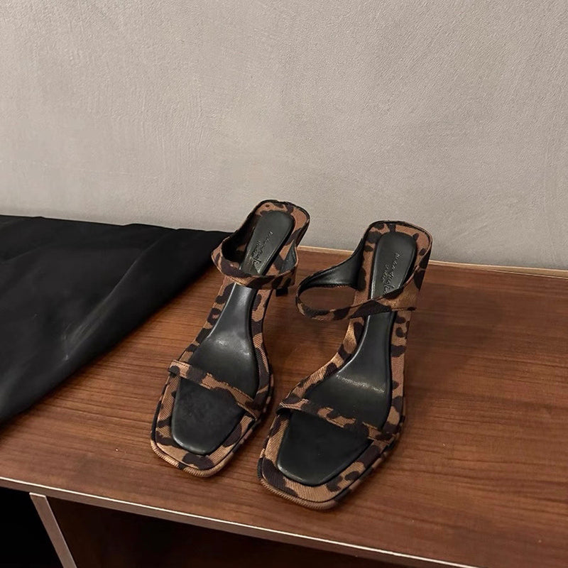 Vintage leopard print sexy strappy open toe sandals