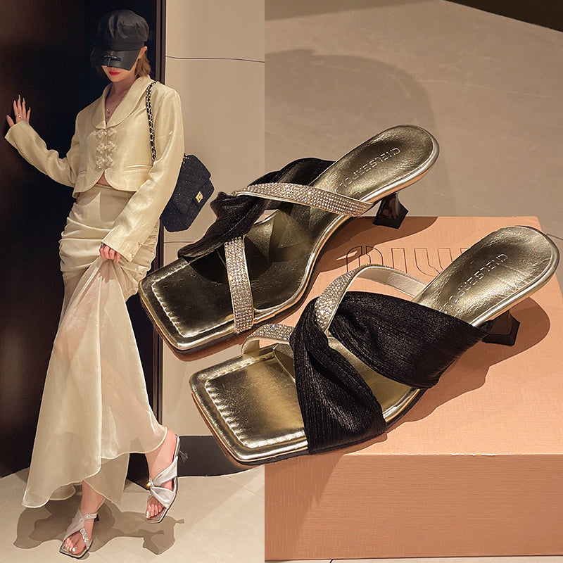 French style stunning high-heeled rhinestone slippers