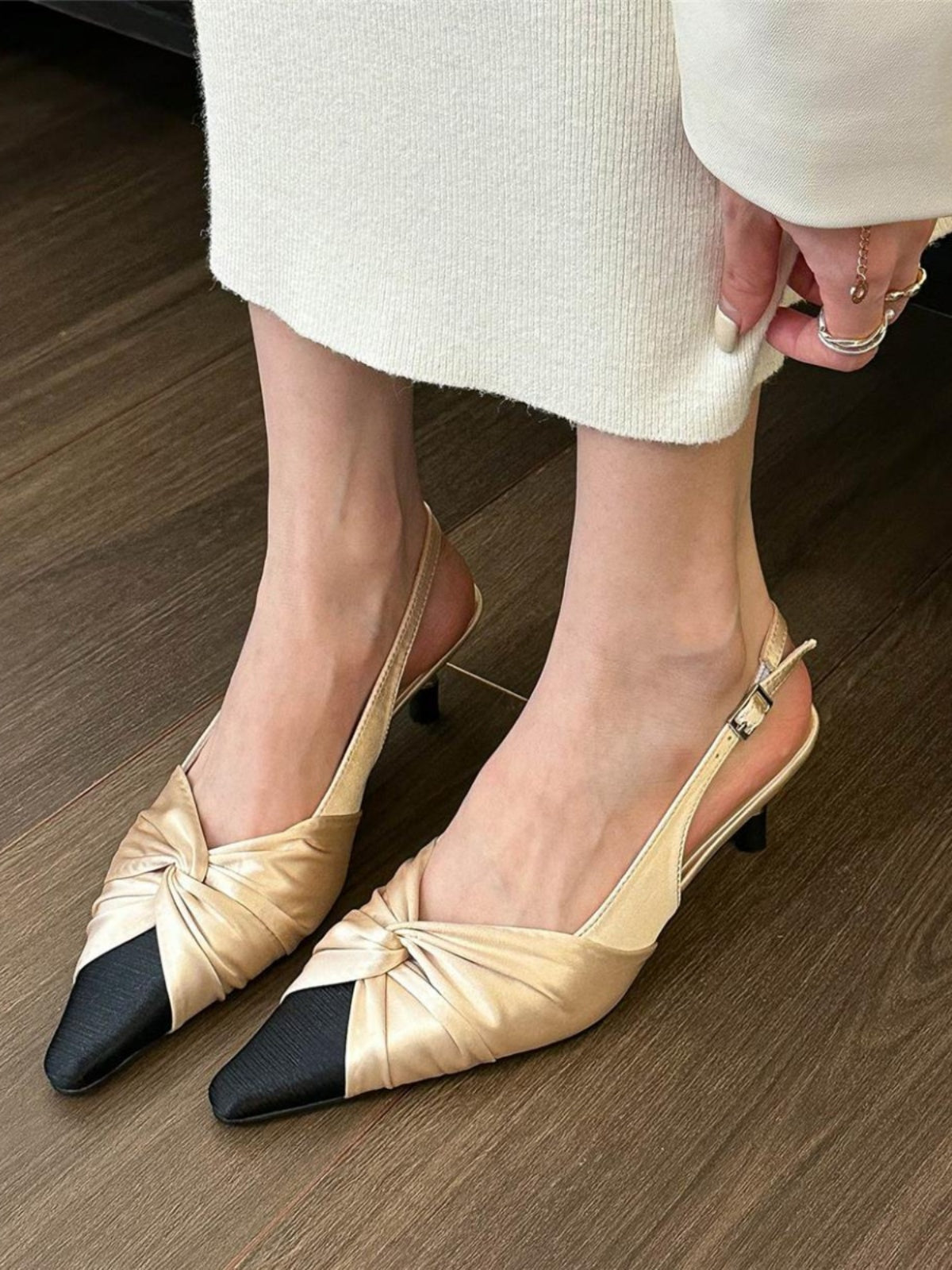 Satin pointed toe high heel sandals