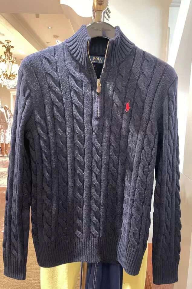 Embroidered knitted stand collar sweater