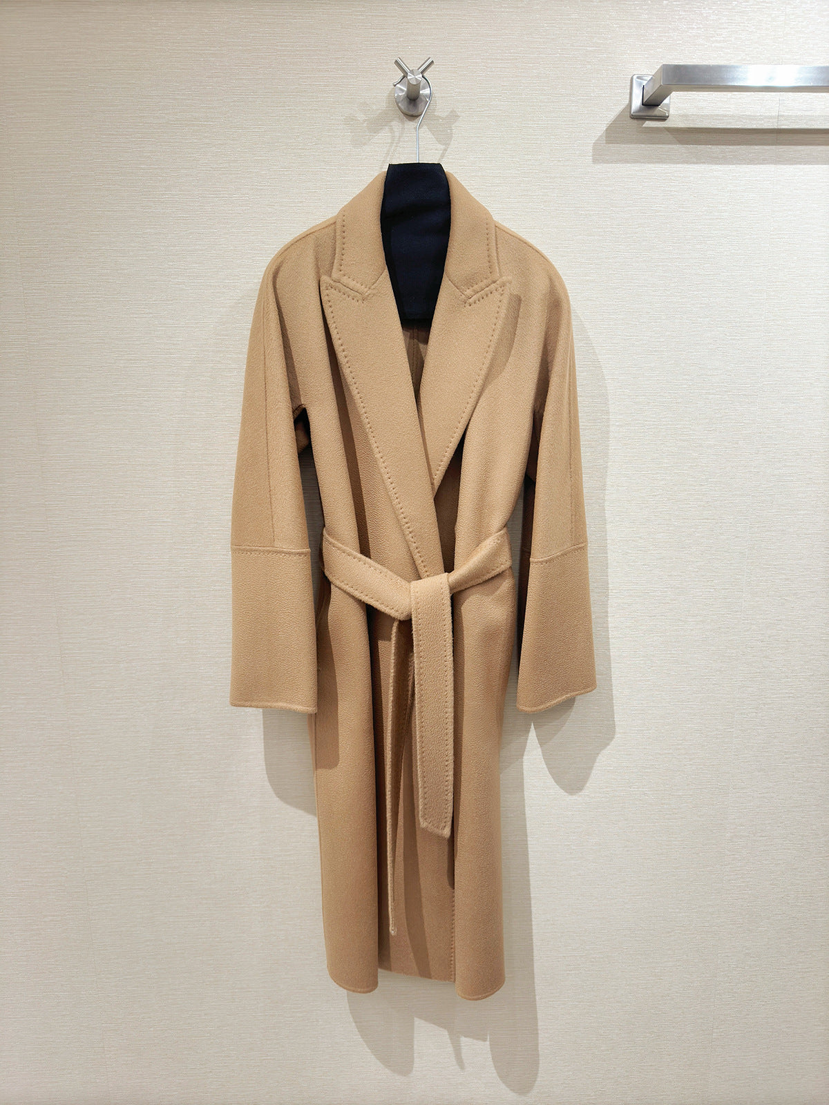 Double-faced water ripple cashmere bathrobe-style wool lace-up coat