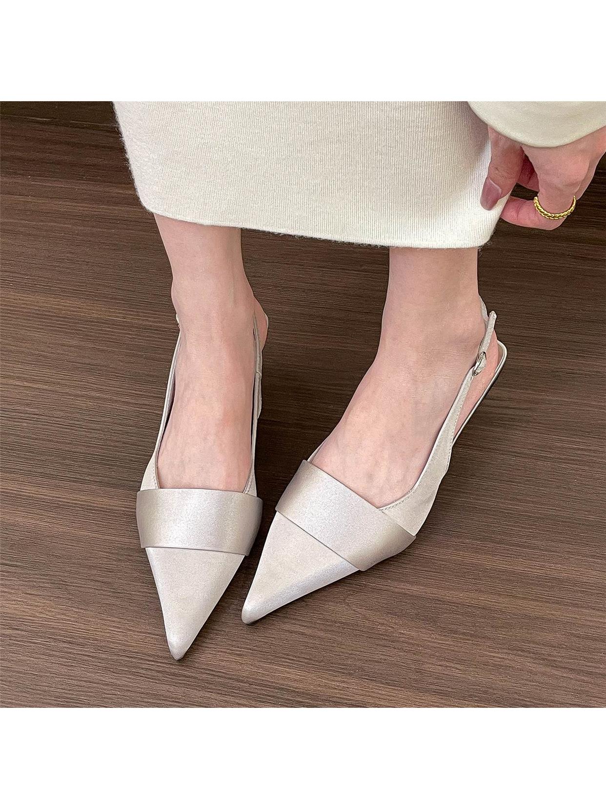 Silver pointed toe low heel pumps
