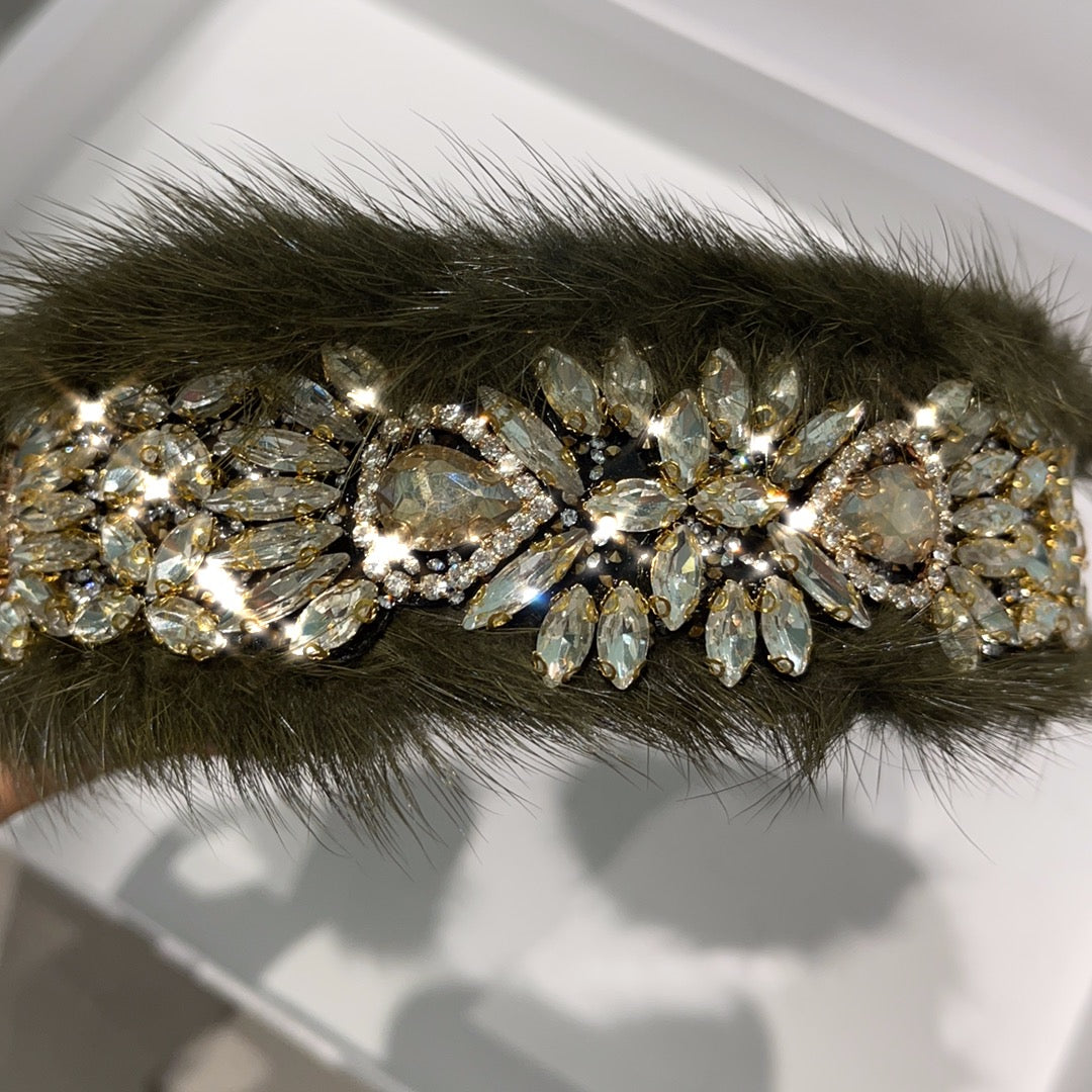 Retro French mink hair wide-brimmed headband