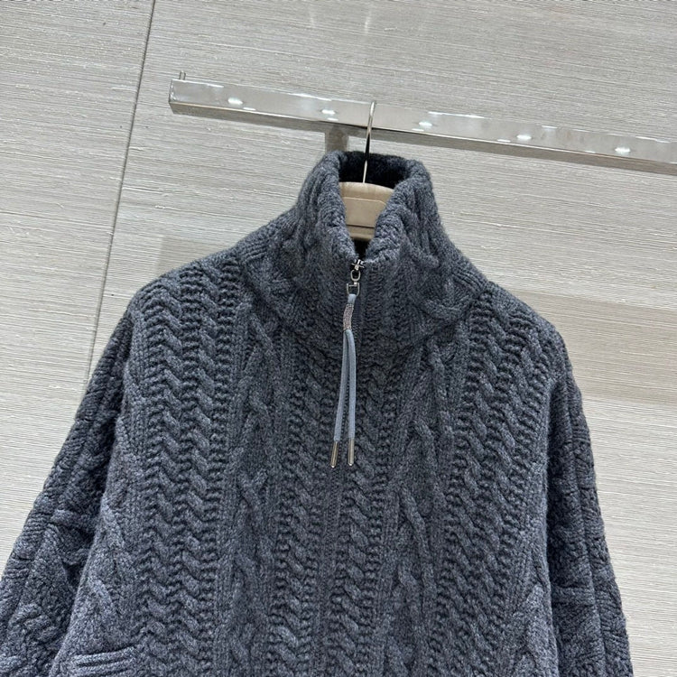 Lapel Double Pocket Crochet Cashmere Jacket