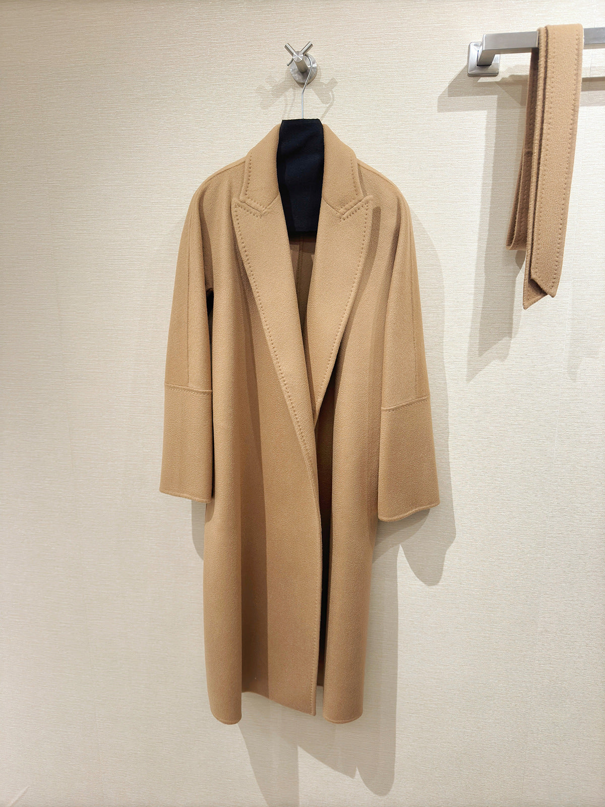 Double-faced water ripple cashmere bathrobe-style wool lace-up coat