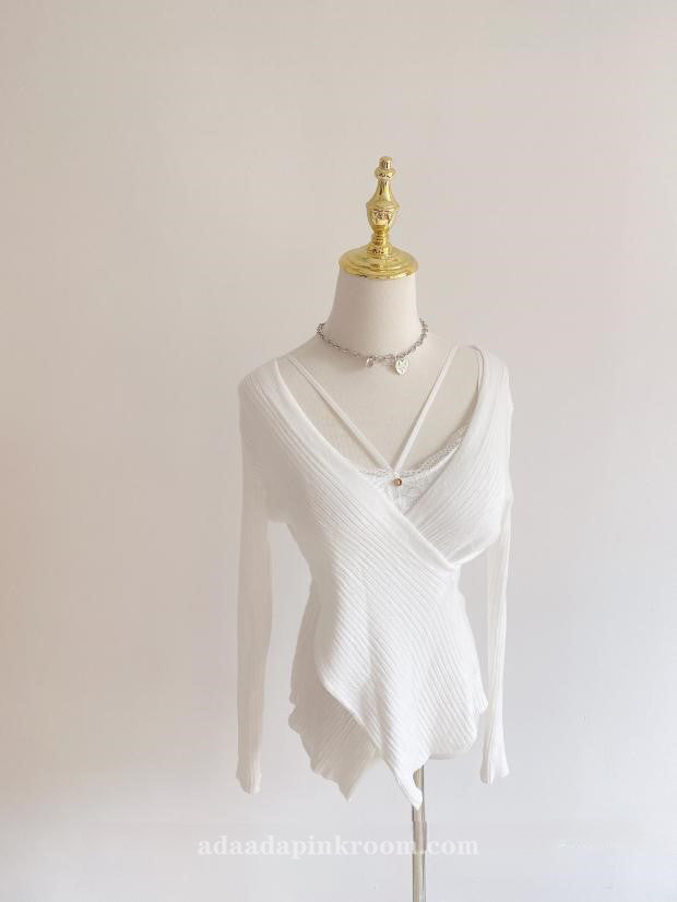 Lrregular oblique collar lace tube top sweater