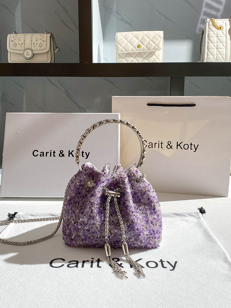 French glossy bucket bag women's chain handbag