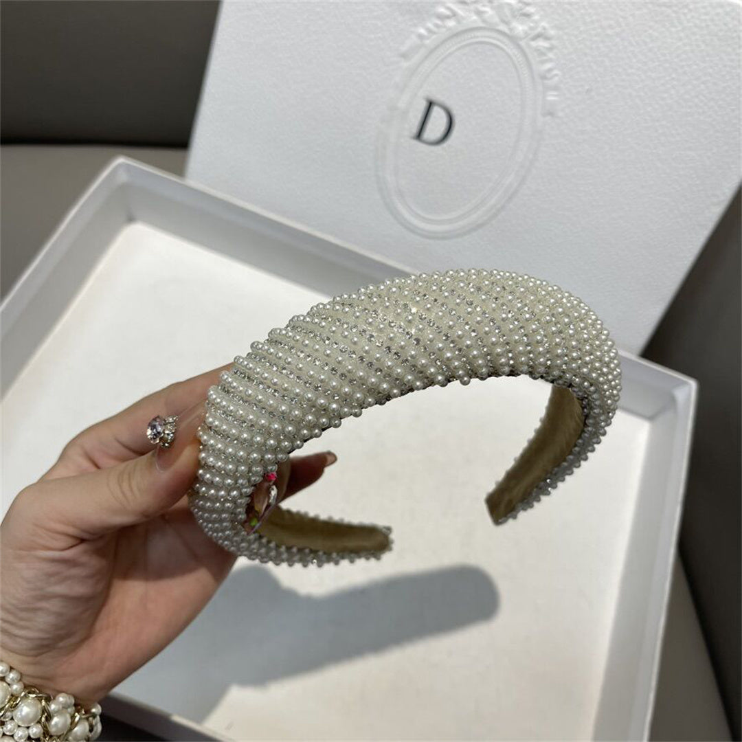 White pearl wide-brim heightening headband