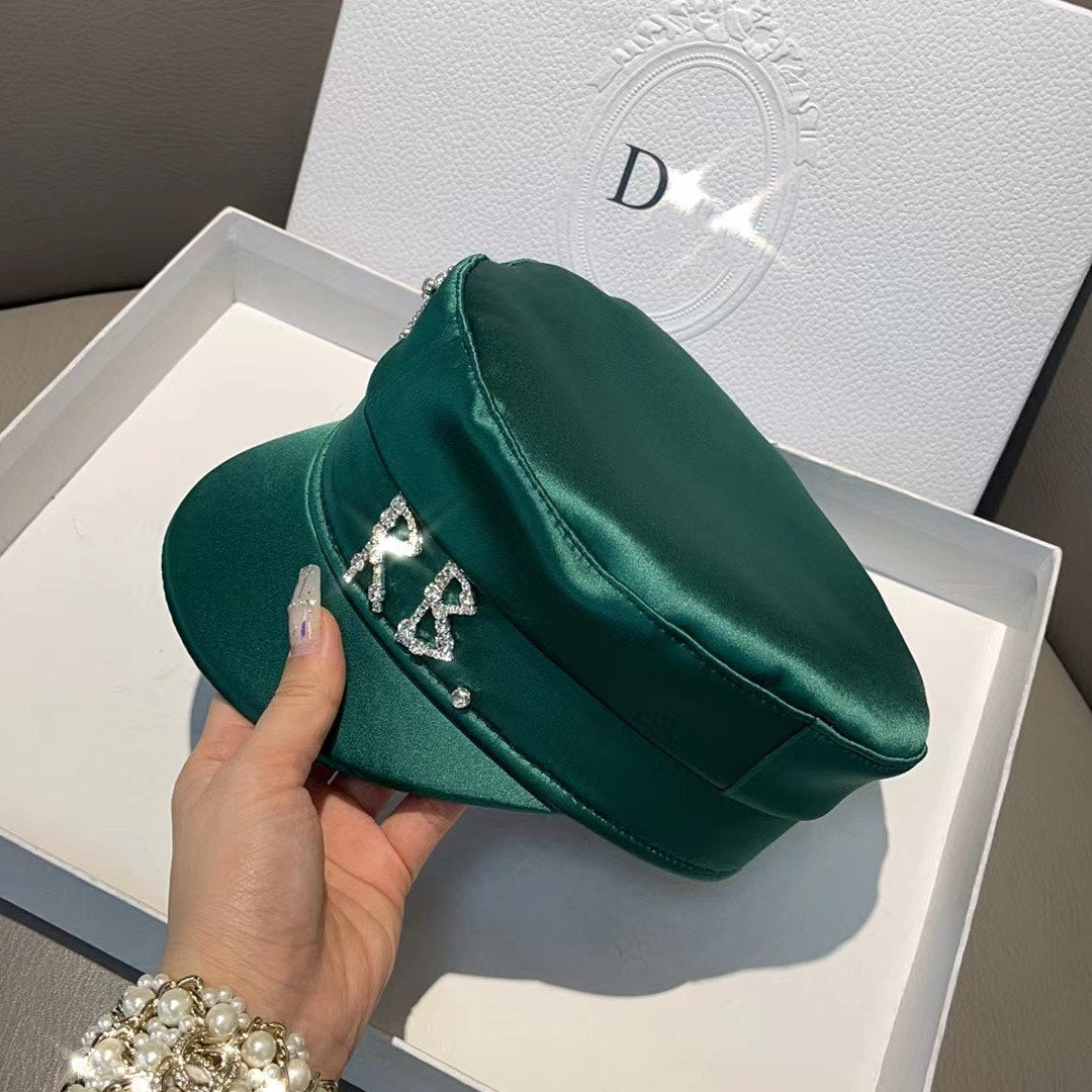 Green rhinestone flat hat
