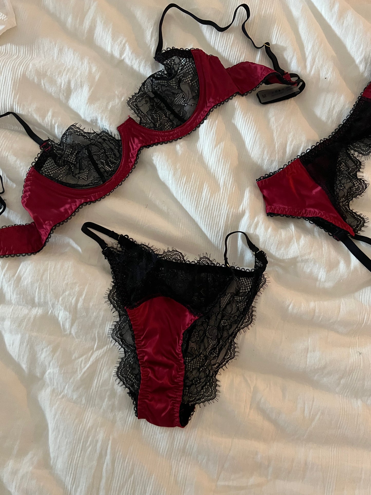 French sexy lace satin stitching mesh hollow thin underwear