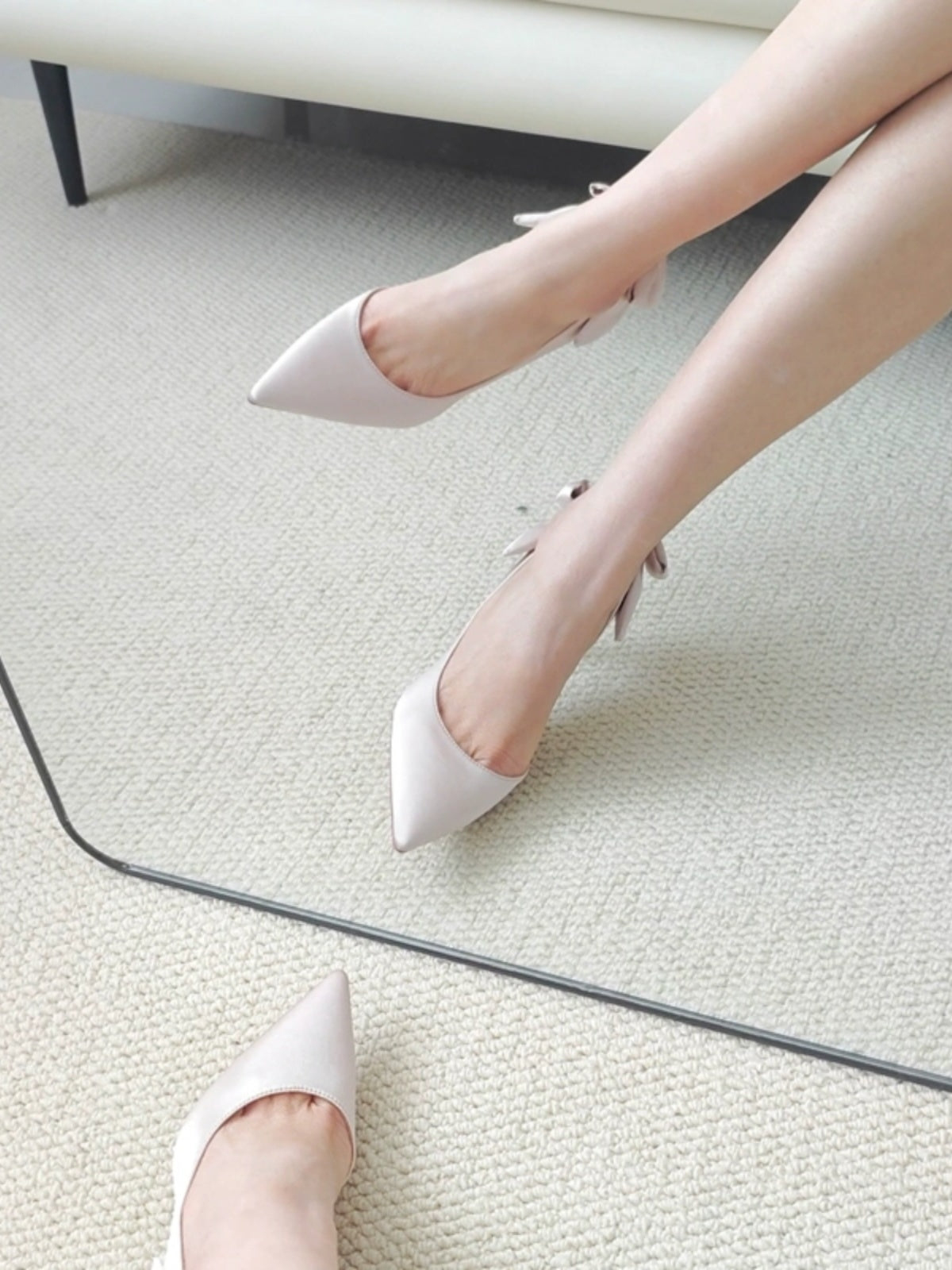 Bow-tie fashionable banquet satin shallow stiletto shoes