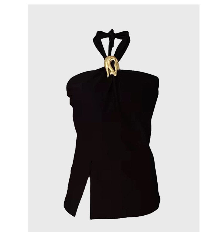 French halter neck suit dress for ladies, retro two-piece suit
