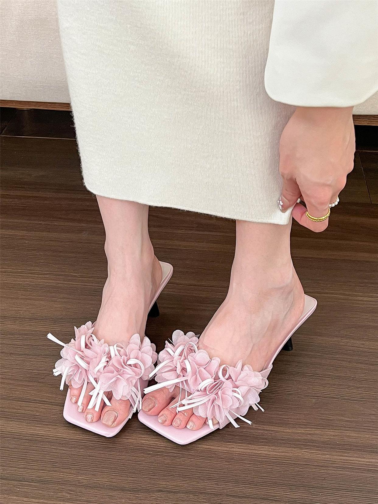 Women's purple square toe low heel slippers