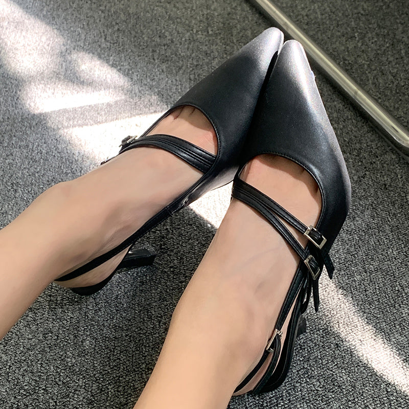 Simple thin French buckle pointed toe high heels