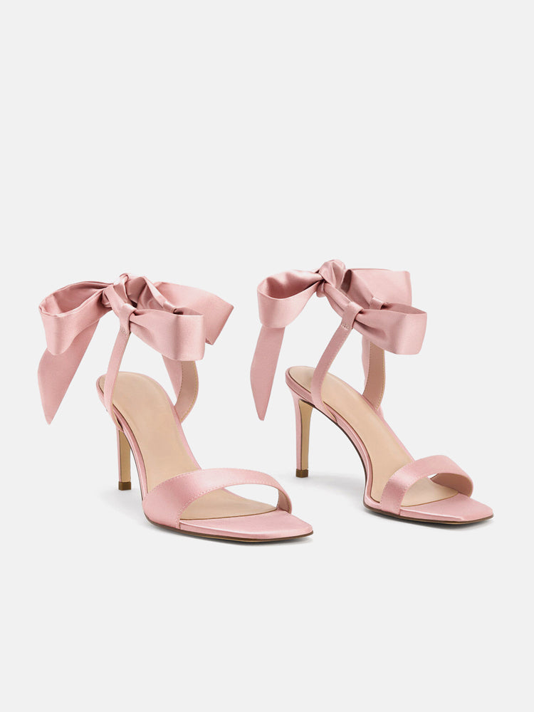 Bow strap pink high heel sandals