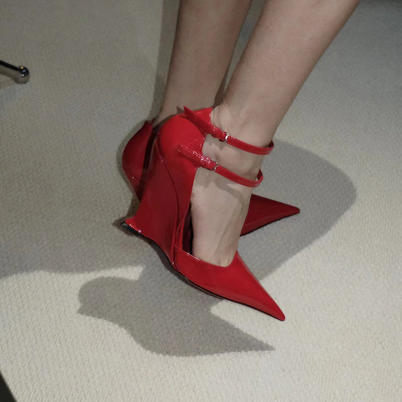 Extra long pointed toe shallow Mary Jane high heels