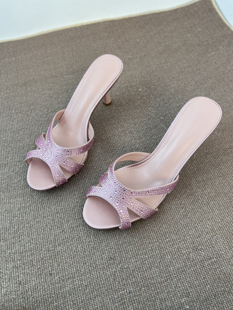 Sequined round toe stiletto sandals and high heels