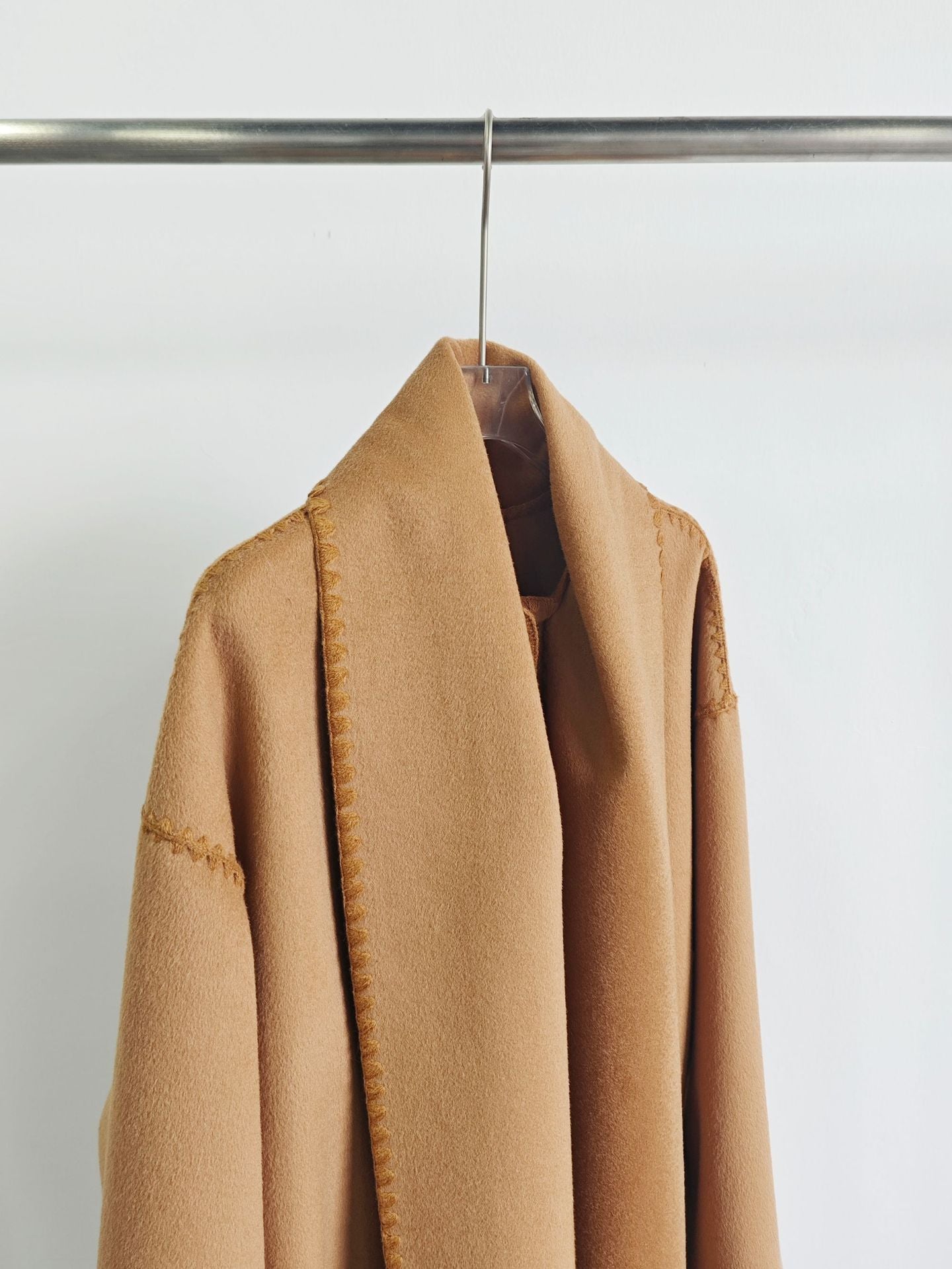 Autumn and winter loose slim camel wool blend embroidered scarf coat
