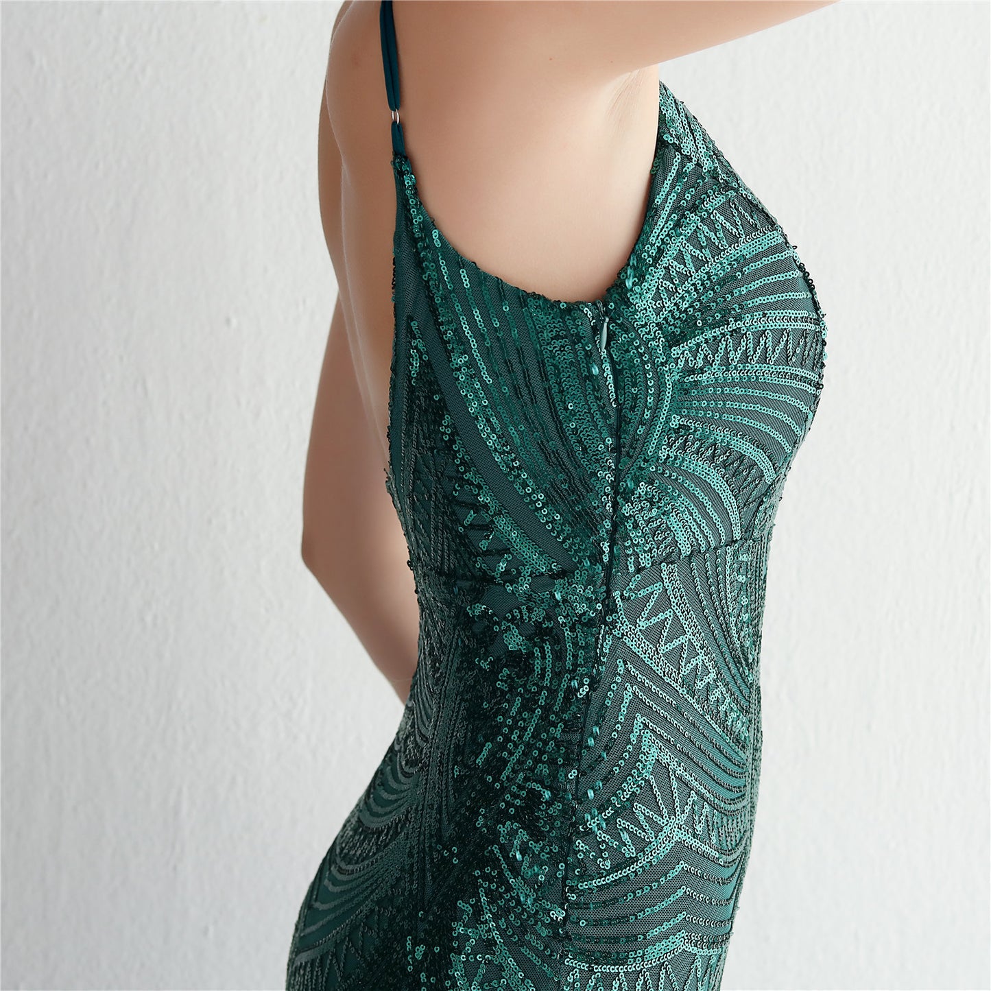 Sequined fishtail long evening dress