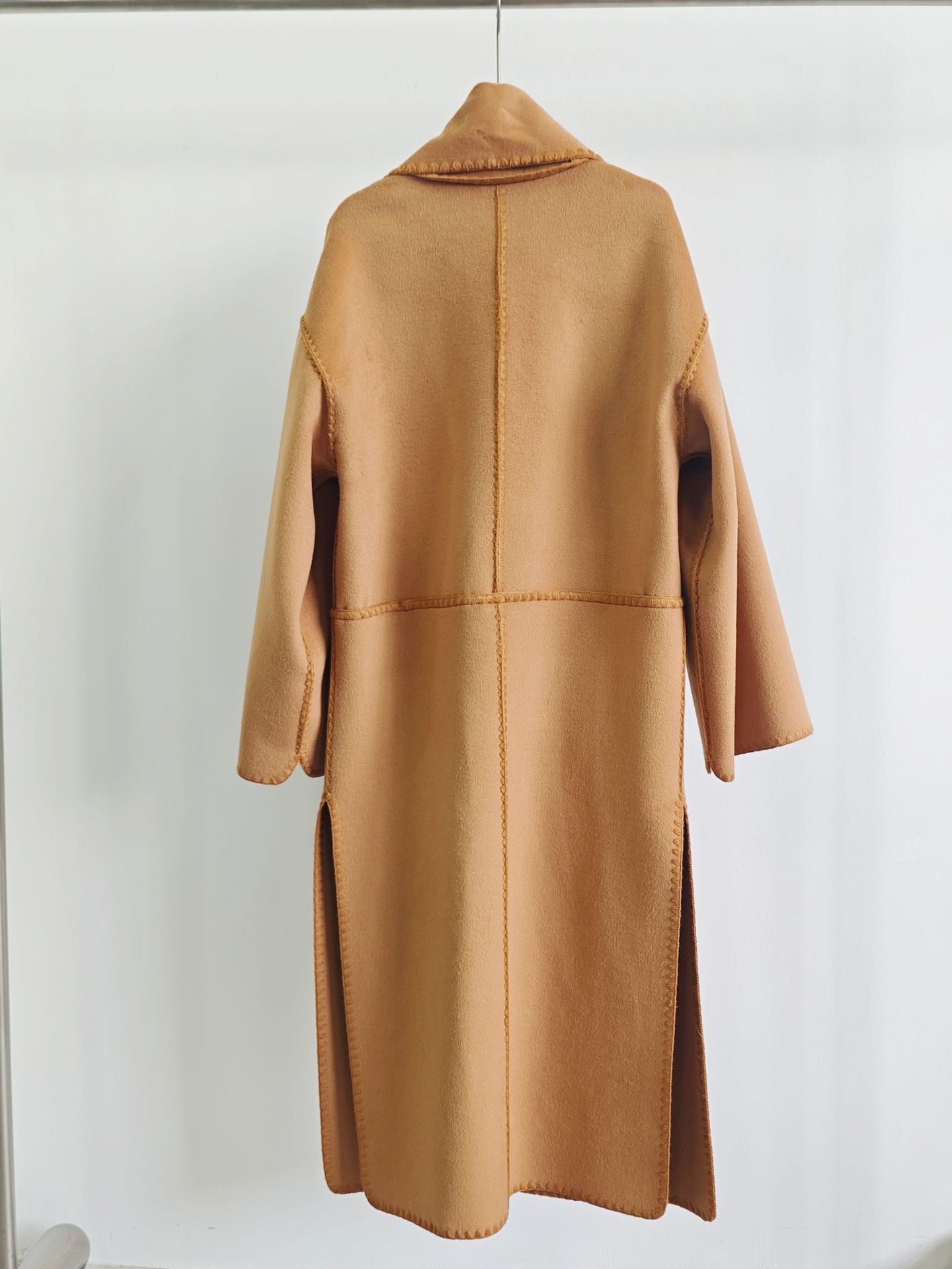Autumn and winter loose slim camel wool blend embroidered scarf coat