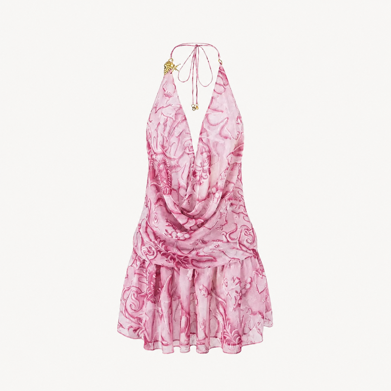 PRINTED HALTER MINI DRESS