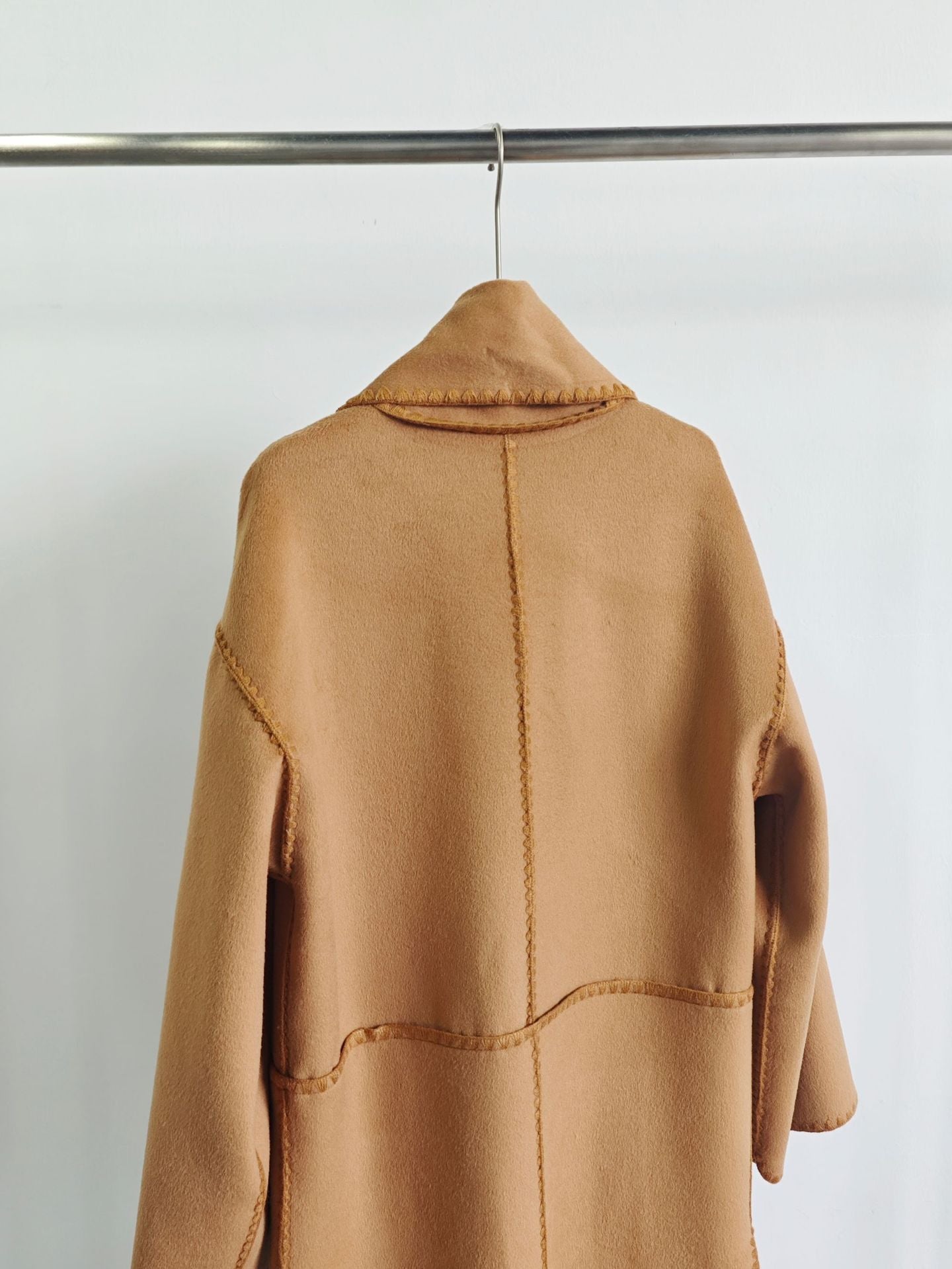 Autumn and winter loose slim camel wool blend embroidered scarf coat
