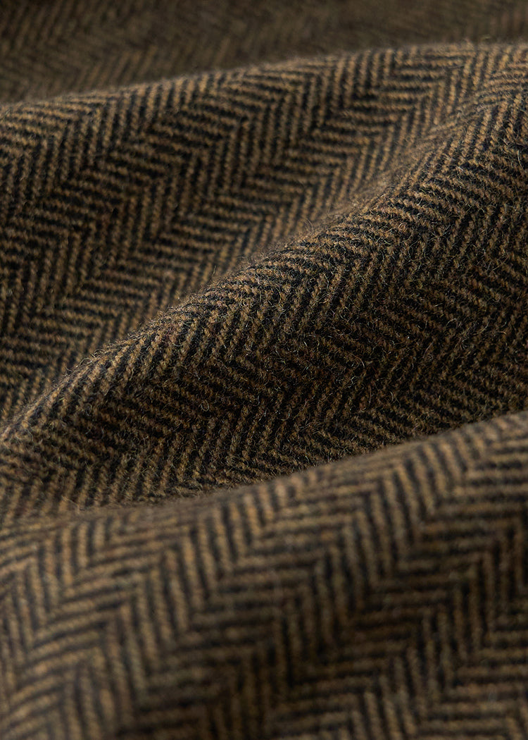 Retro floral brown herringbone wool skirt shows high-profile silhouette