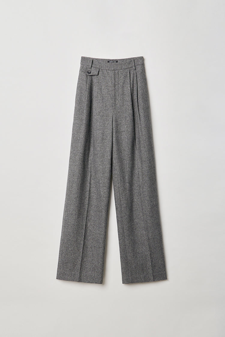 Herringbone pattern Australian wool trousers baggy wide leg trousers