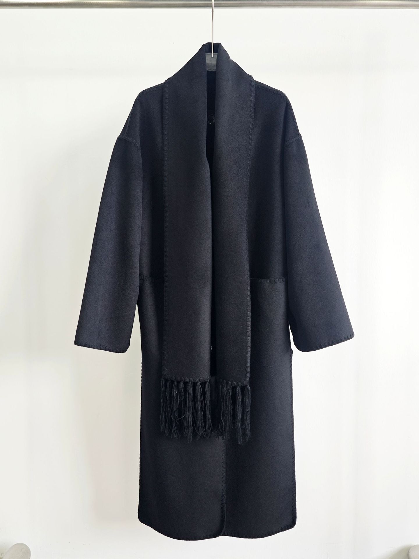 Autumn and winter loose slim camel wool blend embroidered scarf coat