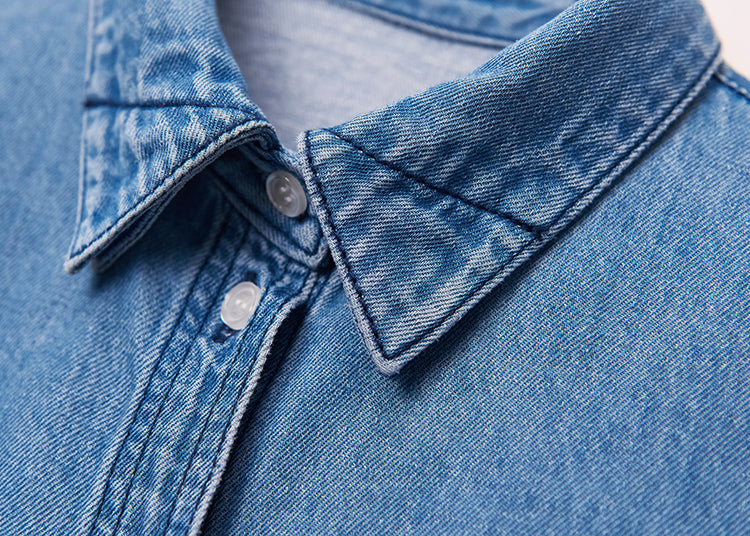Light washed linen peak collar denim shirt