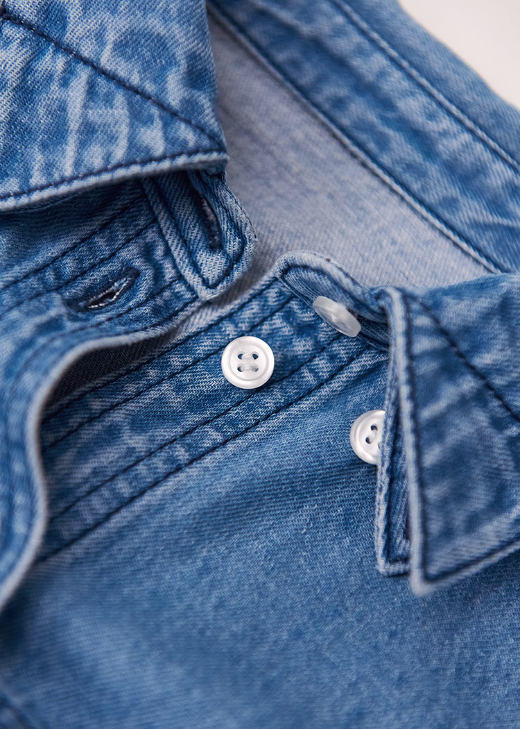 Light washed linen peak collar denim shirt