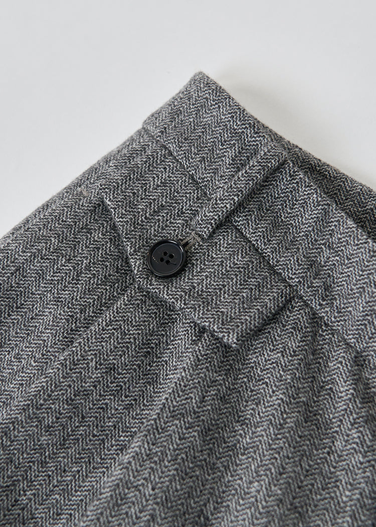 Herringbone pattern Australian wool trousers baggy wide leg trousers