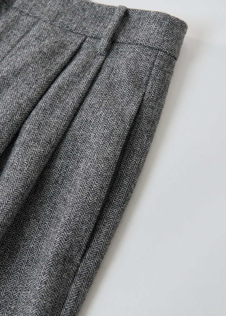 Herringbone pattern Australian wool trousers baggy wide leg trousers