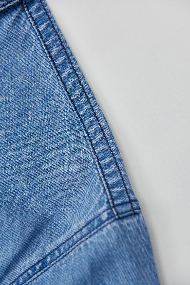 Light washed linen peak collar denim shirt