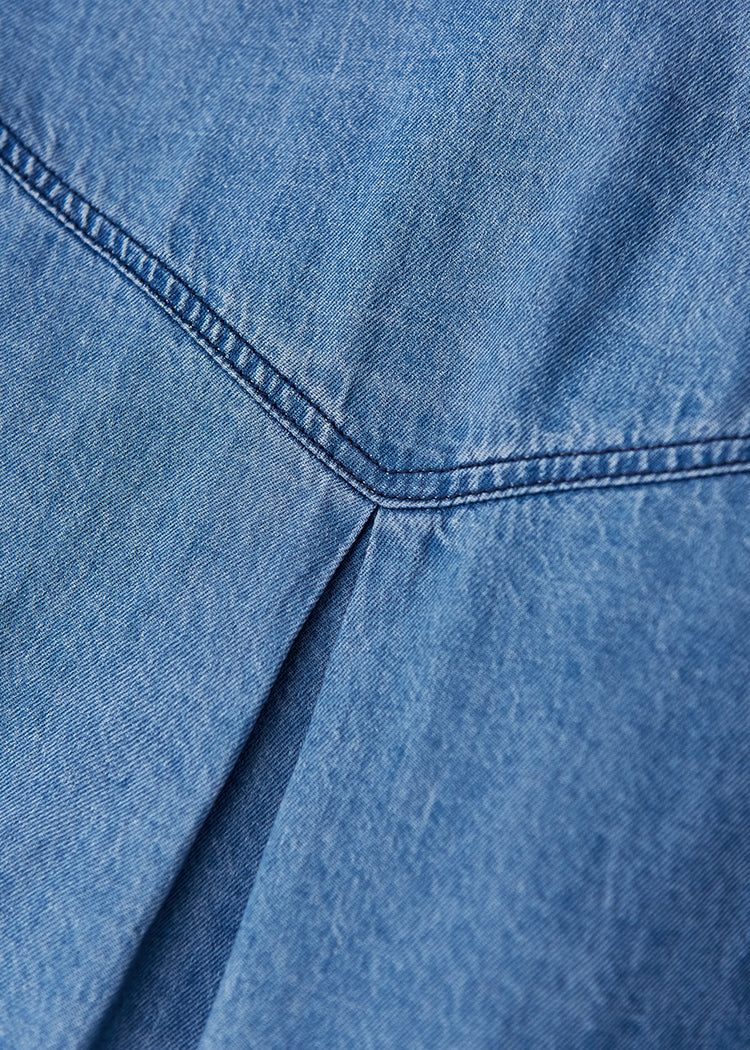 Light washed linen peak collar denim shirt