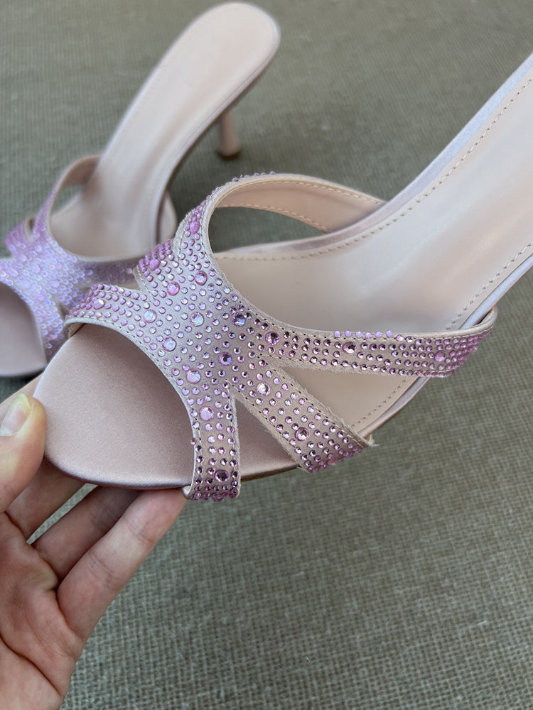 Sequined round toe stiletto sandals and high heels