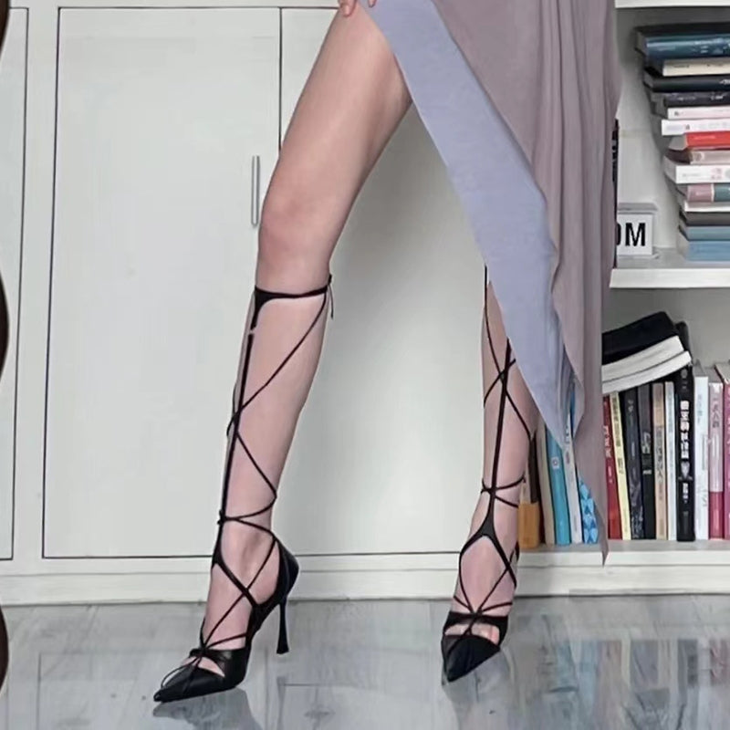 Sexy hot girl pointed toe cross buckle sandals
