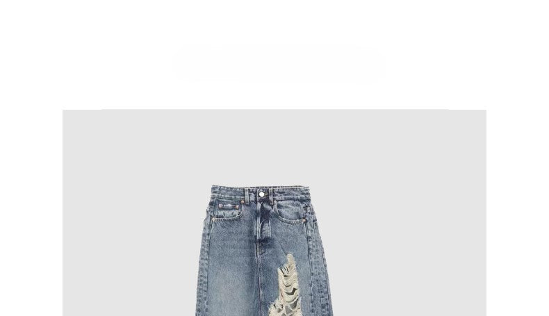 Ripped denim skirt