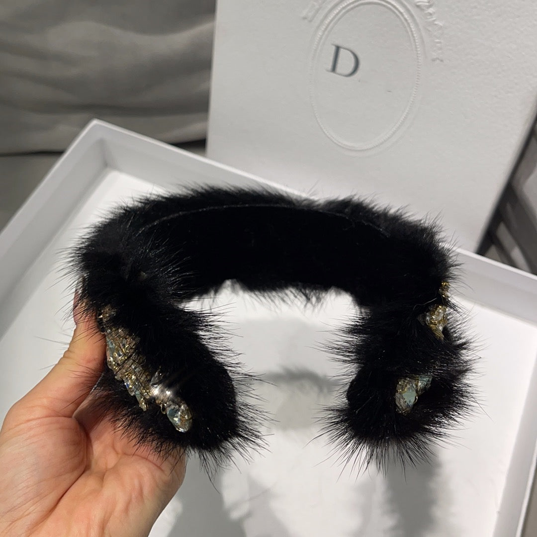 Retro French mink hair wide-brimmed headband
