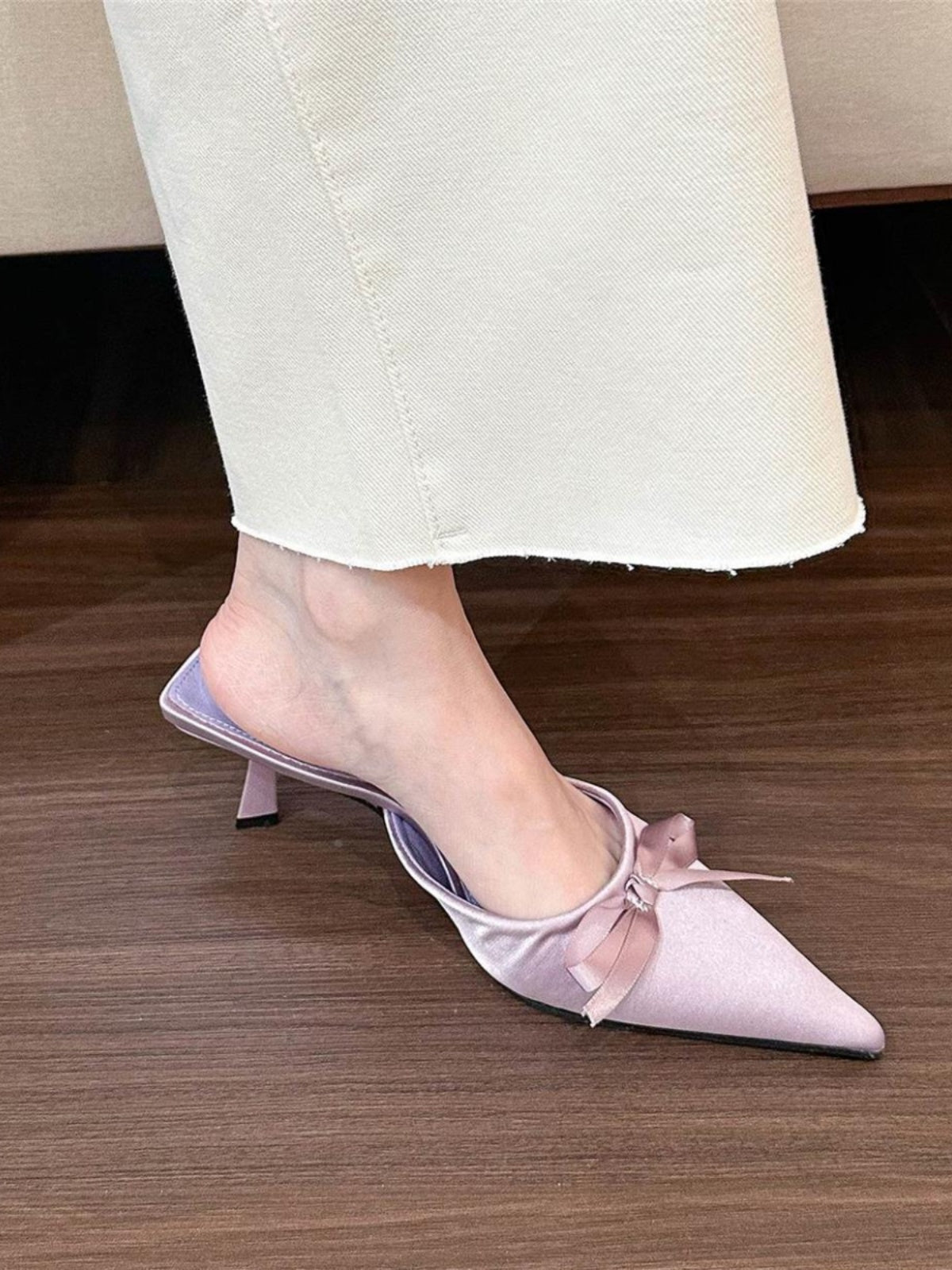 Purple pointed toe bow stiletto high heels