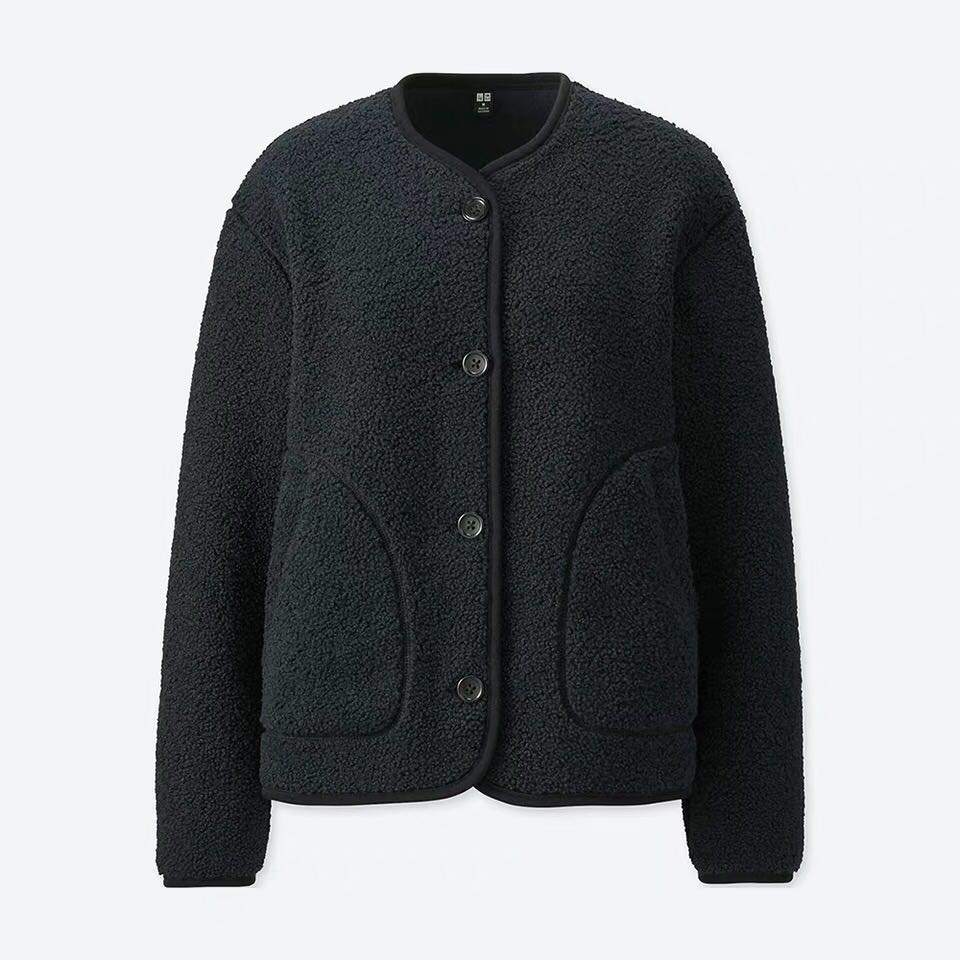 Grain fleece collarless jacket