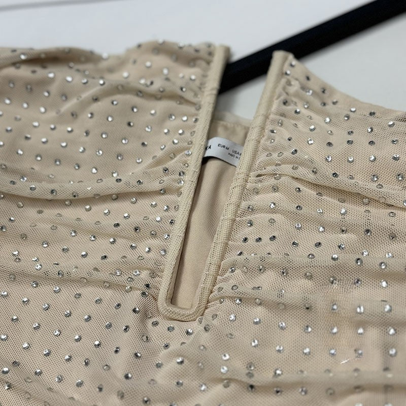 Rhinestone Mesh Slim Back Top