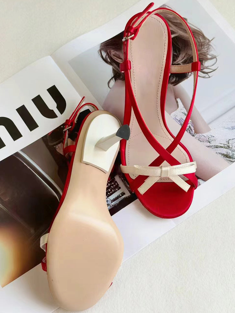 French sweet round toe open toe strappy sandals