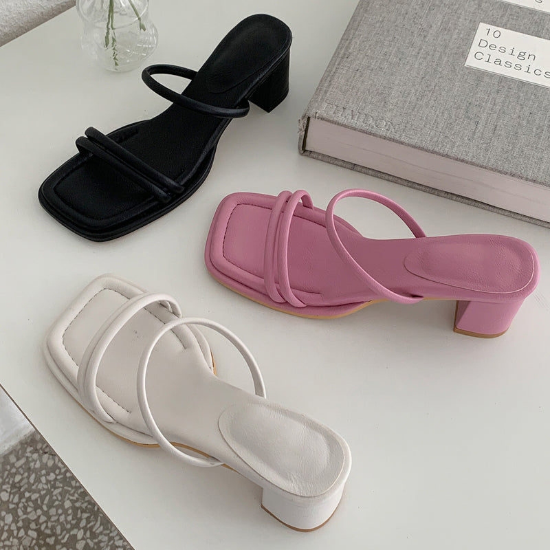 Versatile soft-soled simple one-line strap sandals and half-flop