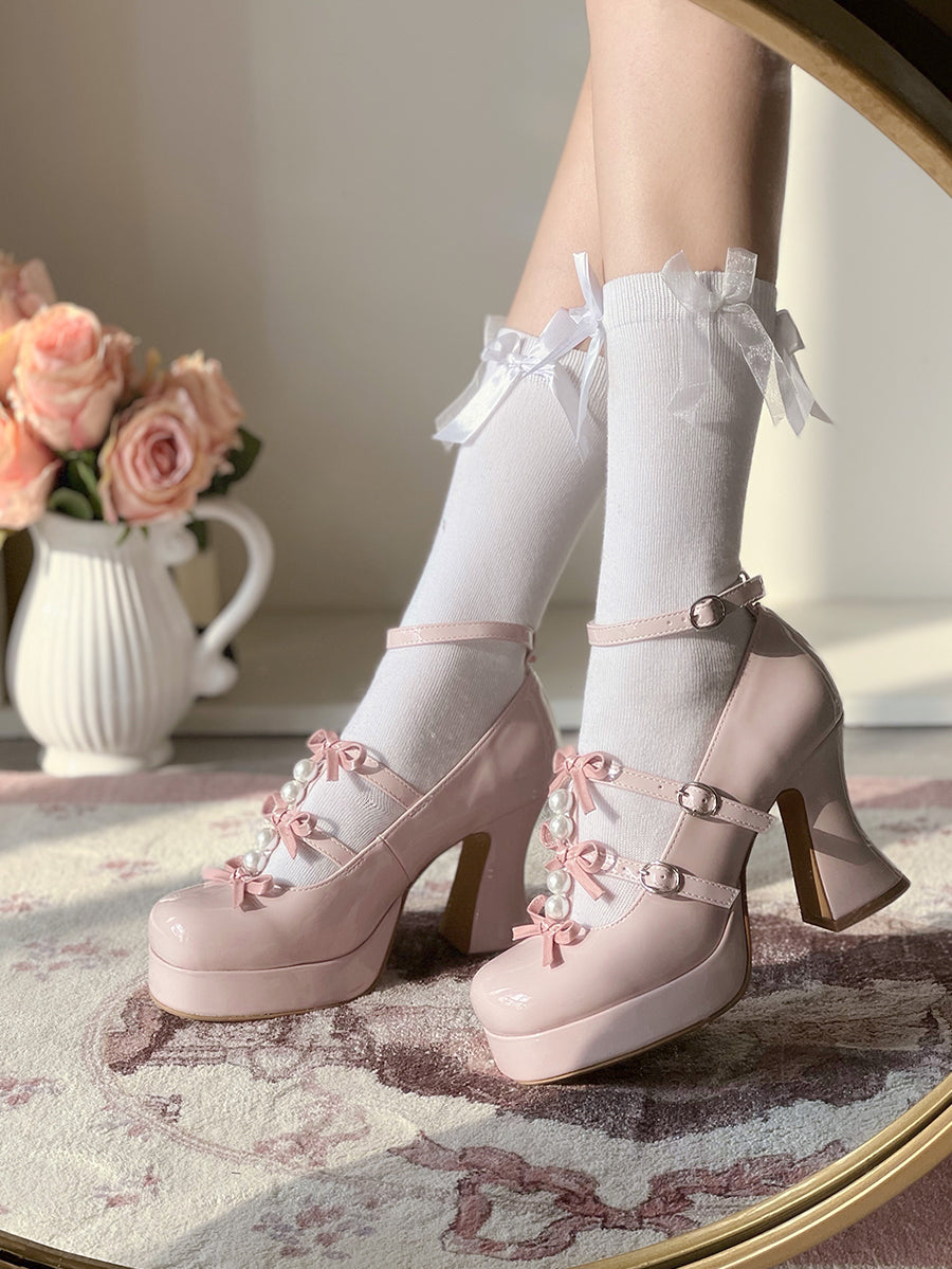 Sayo Otome | White tea into the dream original bow shaped heel women's shoes